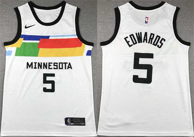 Men%27s Minnesota Timberwolves #5 Anthony Edwards White City Edition Stitched Jersey->minnesota timberwolves->NBA Jersey